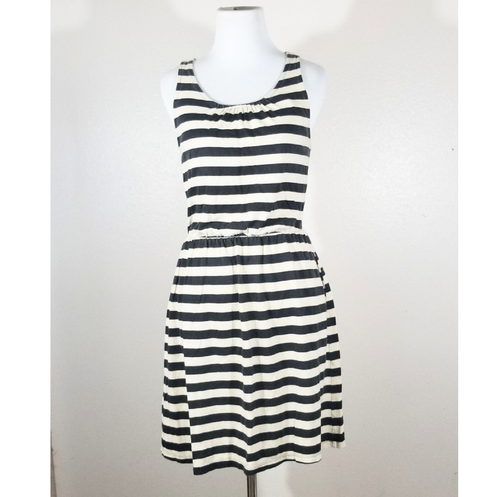 Loft Black & Biege Stripe Skater Dress